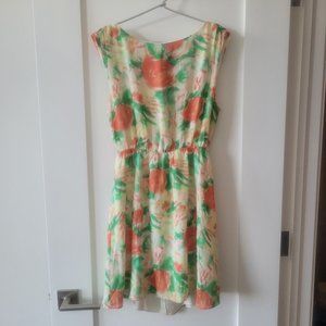 Alice + Olivia Silk Mini Dress Creme Green Orange Cream Size XS